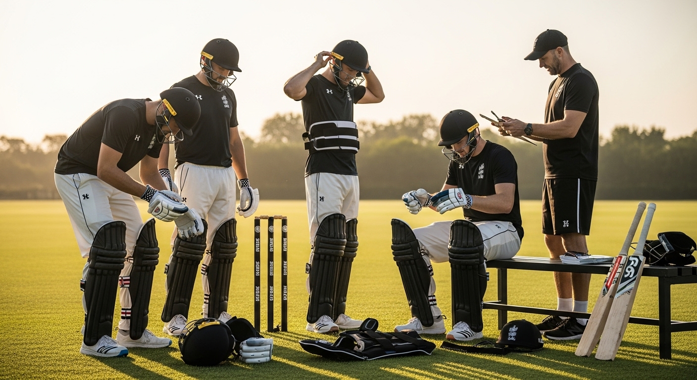 cricket safety gear, team preparation, protective equipment