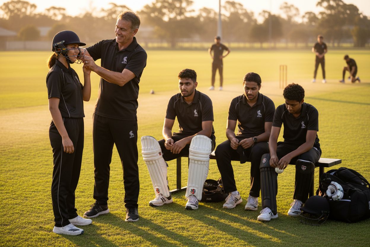 cricket safety equipment, cricket protective gear, sports team preparation