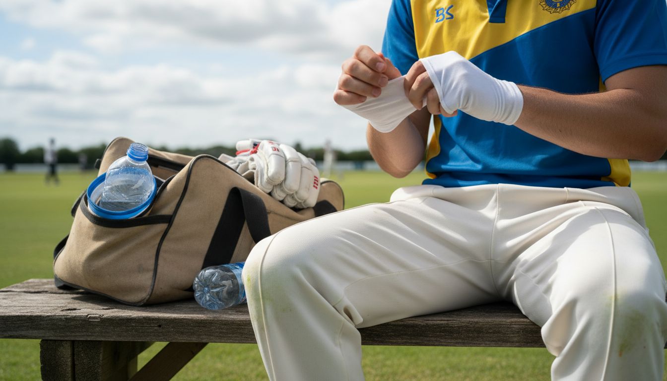 Cricket player putting on batting inners